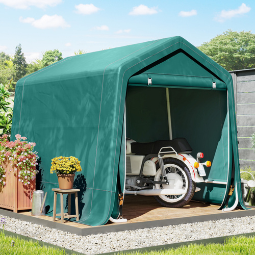 Outsunny 8 x 6.5 ft Outdoor Garden Storage Shed, Waterproof Bike Tent with Double Roll-up Zipper Door for Garden Tools, Green