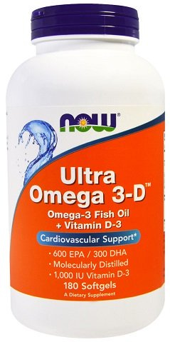 Now Foods Ultra Omega 3-D with Vitamin D-3 Supports Heart and Brain Health 180 Softgels