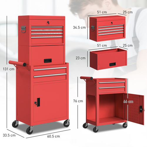 HOMCOM Three-Part Steel Locking Tool Chest - Red