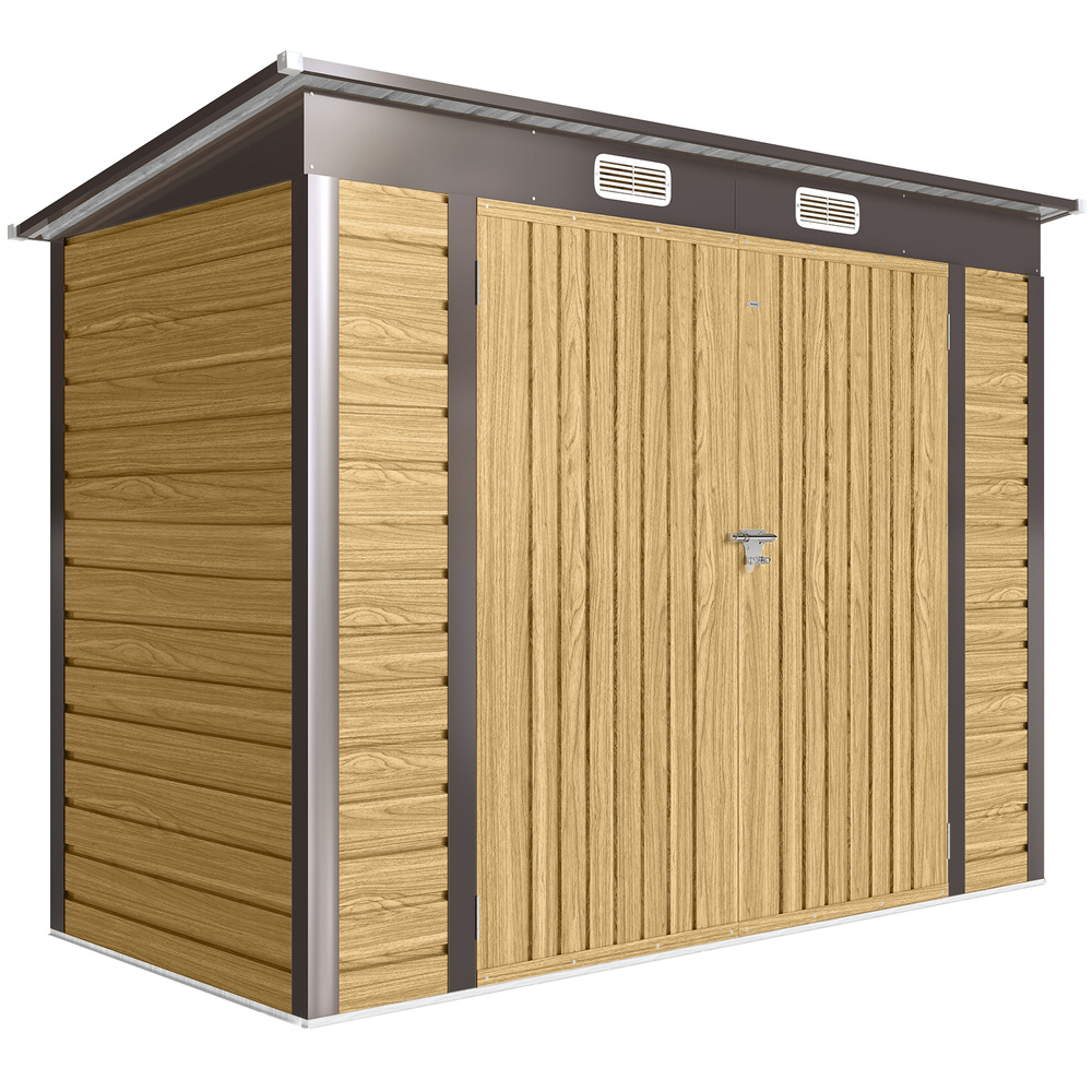 Outsunny 3.7 x 7.9ft Galvanised Steel Shed, with Latched Door and Padlock - Oak