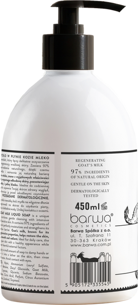 Barwa Pure Calm Kozie Mleko Regenerujące Mydło w Płynie dla Skóry Wrazliwej i Suchej 450ml