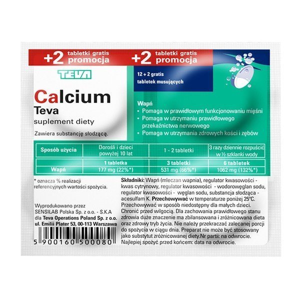 Teva Calcium 12 Tabletek Musujących + 2 Gratis