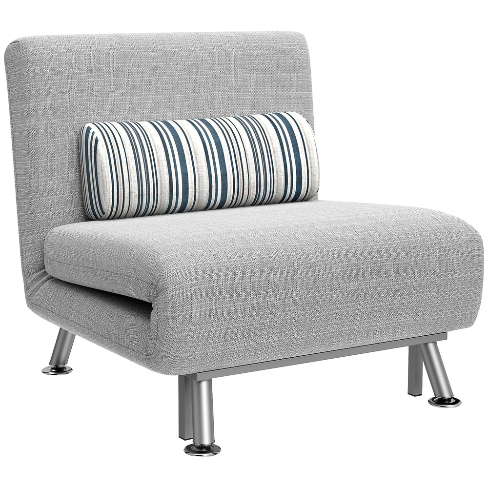 HOMCOM Single Sofa Bed, 1 Person Sleeper Foldable Lounge with Pillow, Light Grey