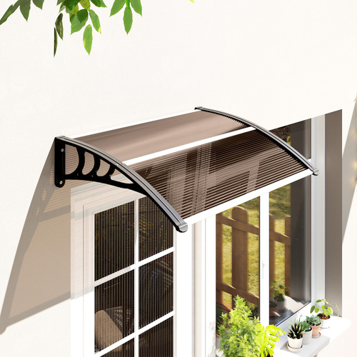 Outsunny Front Door Canopy Outdoor Awning Aluminium Rigid Plastic Polycarbonate Rain Shelter UV Water Rain Resistant 120 x 75cm Brown
