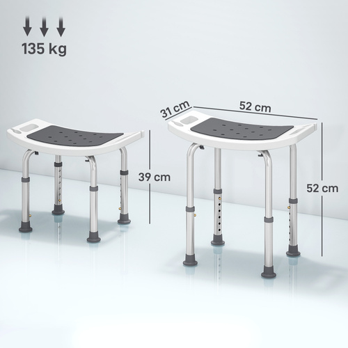 HOMCOM Shower Chair, Adjustable Height Shower Stool with Aluminium Frame and Non-Slip Feet, Bathtub Stool Seat for Elderly Disabled Handicap, Grey
