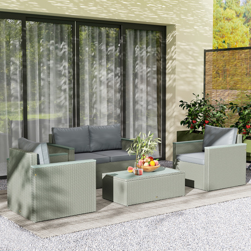 Outsunny Four-Piece Rattan Sofa Set, with Wood-Top Table