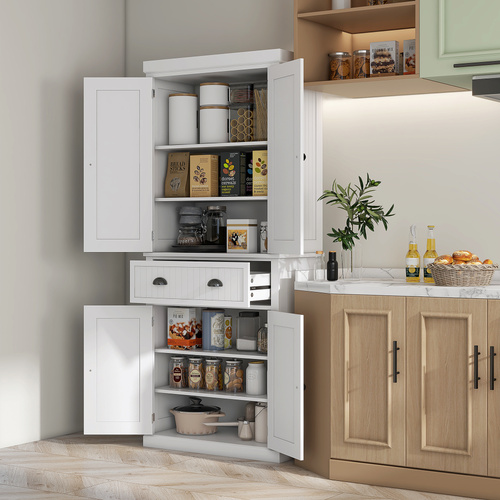 HOMCOM Kitchen Storage Cabinet with Drawer and Adjustable Shelves - White