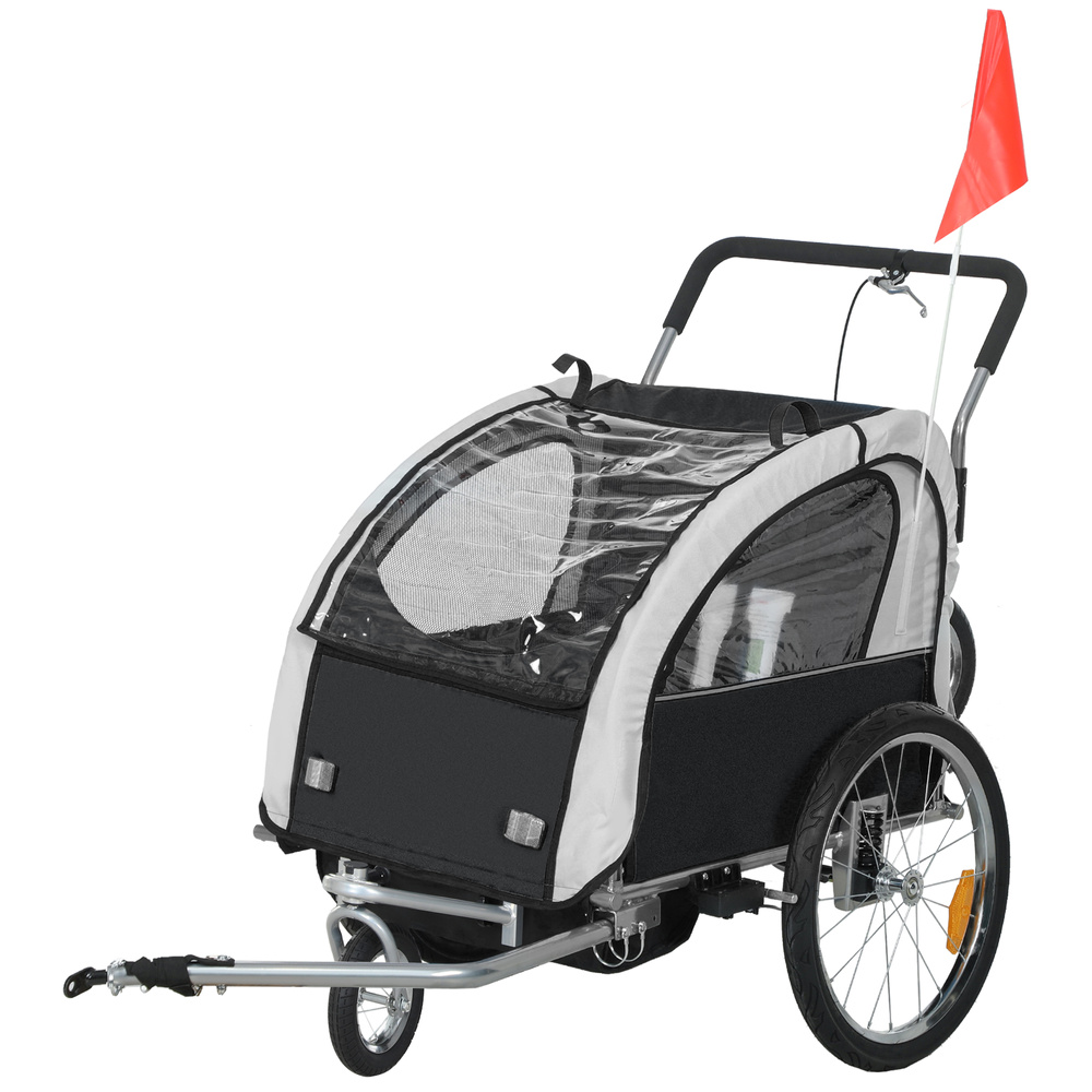 HOMCOM 2 Seat Bike Trailer with 5 Point Harness, Baby Bike Stroller with Safety Flag, Reflectors, for 18+ Months, Black