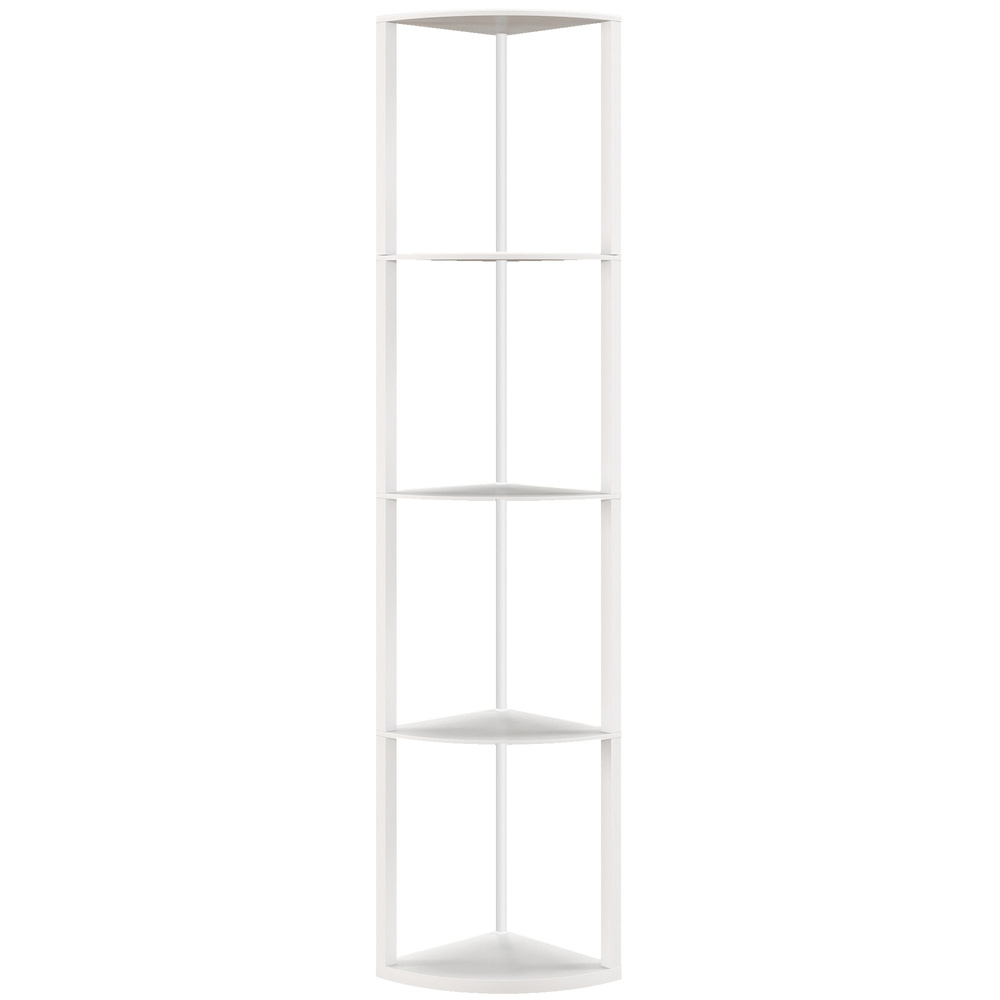 HOMCOM RGB LED Floor Lamp with Shelves, 5-Tier Dimmable Standing Lamp with Adjustable Brightness and Remote Control, Modern Corner Display Shelf Unit for Living Room Bedroom Office, White