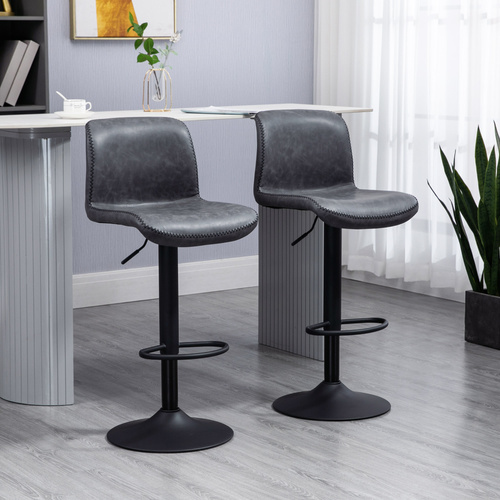 HOMCOM Bar Stools Set of 2, PU Leather Barstools with Backrest and Footrest for Kitchen, Counter, Breakfast Bar, Dark Grey