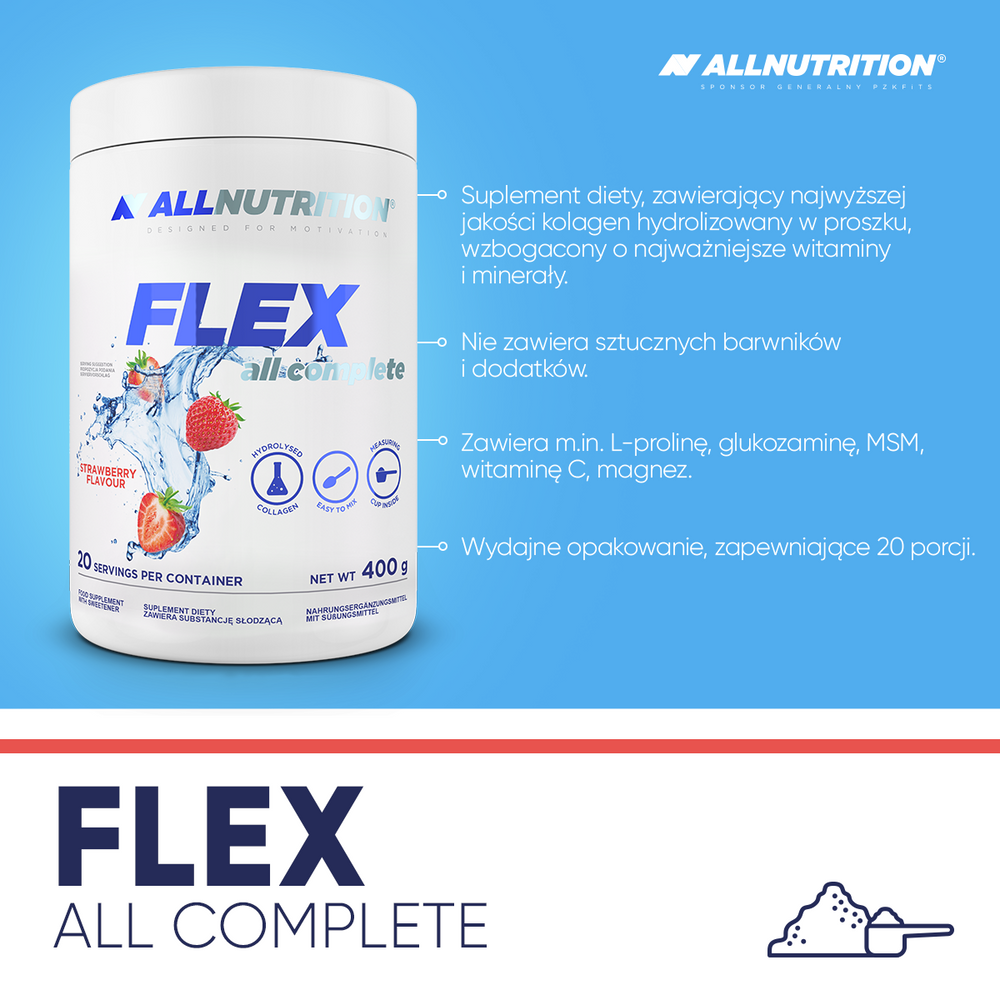 Allnutrition Flex All Complete Kolagen Hydrolizowany w Proszku Truskawka 400g