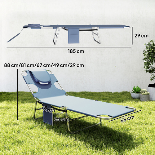 Outsunny 5-Position Adjustable Sun Lounger with Reading Hole and Side Pocket, Grey