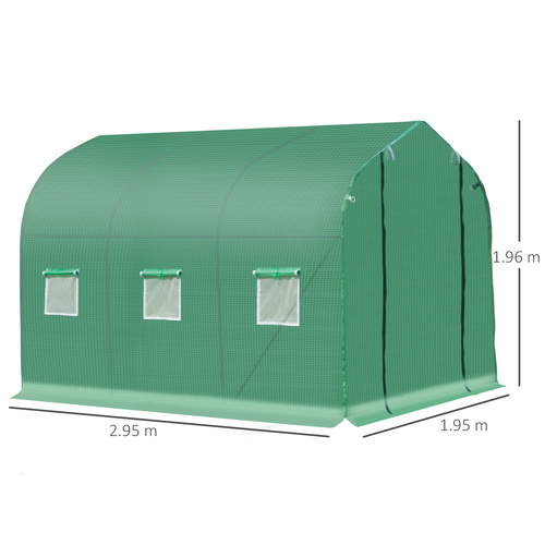 Outsunny Polytunnel Greenhouse with Windows and Door, Walk in Greenhouse for Garden, Backyard (3 x 2 M)