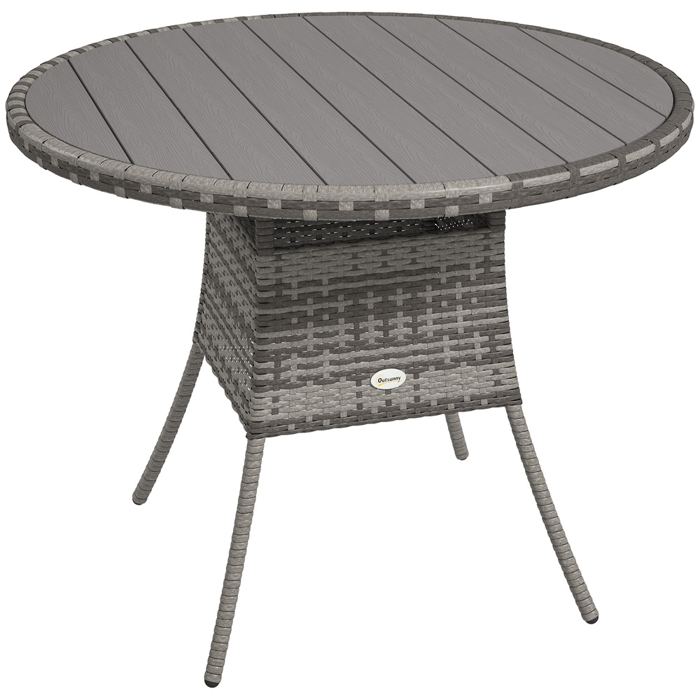 Outsunny 90 cm Wood-Effect Rattan Garden Table - Grey