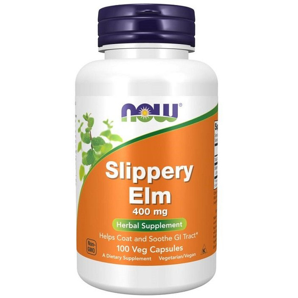 Now Foods Slippery Elm 400mg Powder Wiąz Czerwony Wspiera Układ Pokarmowy 100 Kapsułek