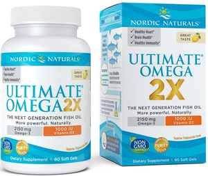 Nordic Naturals Ultimate Omega 2X with Vitamin D3 High Potency Omega 3 For Heart Brain and Immune Support 60 Softgels