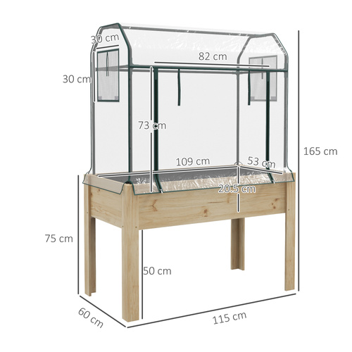 Outsunny Wooden Planter Box with Greenhouse Cover and Bed Liner, Raised Garden Bed for Vegetables, Flowers, Herbs