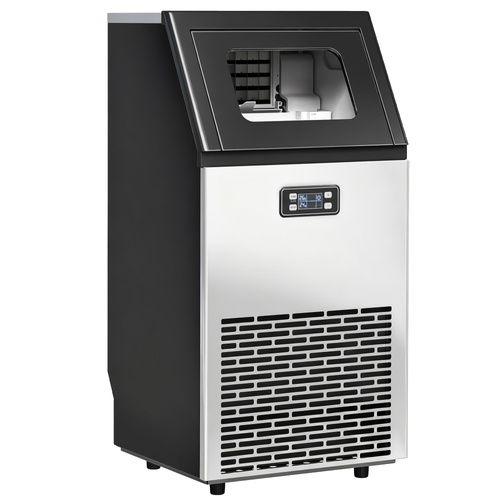 HOMCOM Commercial Ice Maker Machine, Freestanding Stainless Steel Ice Machine with Self-Cleaning, LCD Display, 45kg/24 Hours and 11kg Storage for Home, Office, Bar, Restaurant