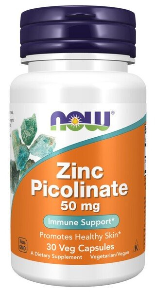 Now Foods Zinc Picolinate 50mg Supports Bone Hair Skin and Nail Health 30 Vcapsules