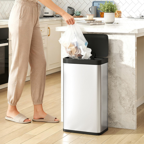 HOMCOM 45L Stainless Steel Sensor Bin - Silver Tone