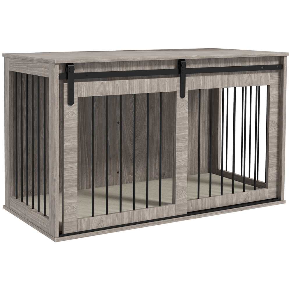 PawHut 46.46'' Dog Crate Furniture with Removable Cushion & Security Latch for Extra Large Dogs - Walnut Brown