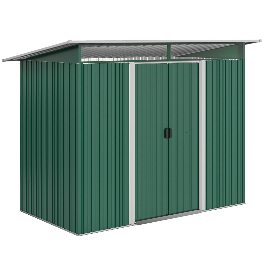 Outsunny 8.5 x 4ft Metal Shed with Lightsky Panels, Garden Storage Tool House with Double Doors for Garden, Patio and Lawn, Green