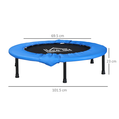 HOMCOM 40" Mini Fitness Trampoline Home Gym Yoga Exercise Rebounder Indoor Outdoor Jumper with Safety Pad, Support Up to 150 KG, Blue and Black