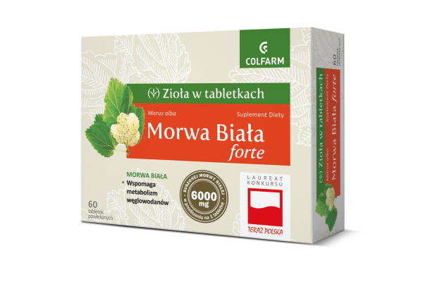 Colfarm Zioła w Tabletkach Morwa Biala Forte Wspomaga Metabolizm Węglowodanów 60 Tabletek