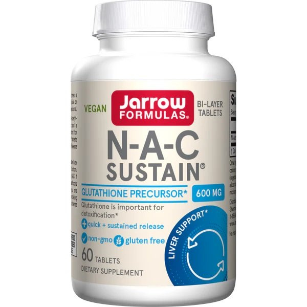 Jarrow Formulas N-A-C Sustain N-Acetylo-L-Cysteina 600mg Na Detoksykację i Wsparcie Antyoksydacyjne 60 Tabletek