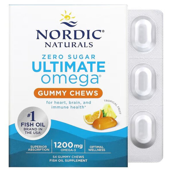 Nordic Naturals Ultimate Omega Gummy Chews 1200mg Omega 3 Tropical Fruit 54 Gummies