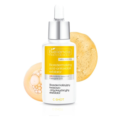 Bielenda Professional C-Shot Well Age Peel Bioredermalizing Acid-Antioxidant Exfoliator 20% Acids & Liposomal Coenzyme Q10 for Mature Skin 30ml