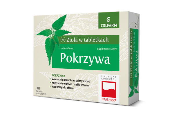 Colfarm Zioła w Tabletkach Pokrzywa Wspomaga Krążenie Włosy Skórę i Paznokcie 30 Tabletek