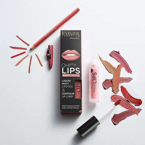 Eveline Oh My Lips Matt Pomadka w Płynie i Kredka Nr 08 Lovely Rose 1 Sztuka