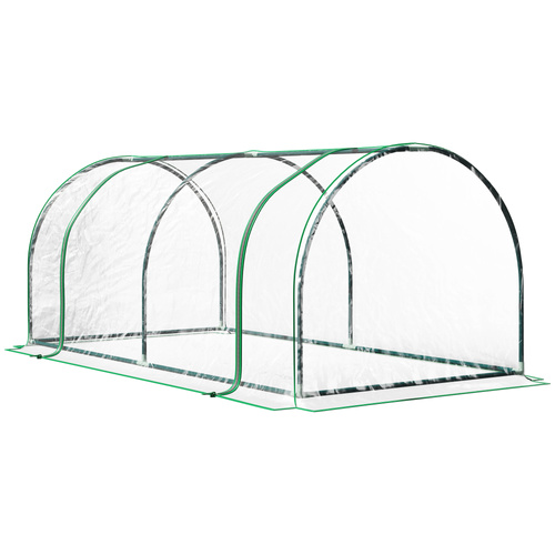 Outsunny Tunnel Greenhouse Green Grow House for Garden Outdoor, Steel Frame, PVC Cover, Transparent, 200 x 100 x 80cm