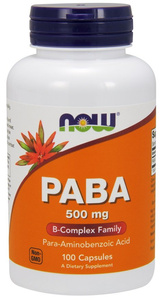 Now Foods PABA 500mg P-Aminobenzoic Acid 100 Capsules