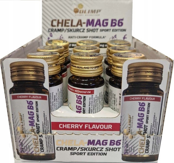 Olimp Nutrition Chela-Mag B6 Cramp Shot Liquid Food Supplement for Cramps Cherry 9 x 25ml
