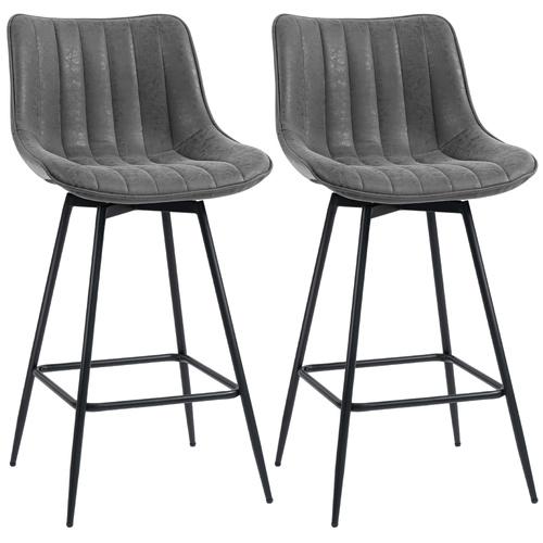 HOMCOM Set of 2 PU Leather Swivel Bar Stools - Grey