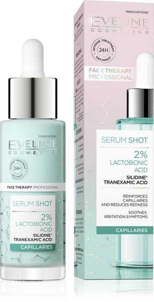Eveline Serum Shot Kuracja Wzmacniająca na Zaczerwienienia i Naczynka z Kwasem Laktobionowym 2% 30ml