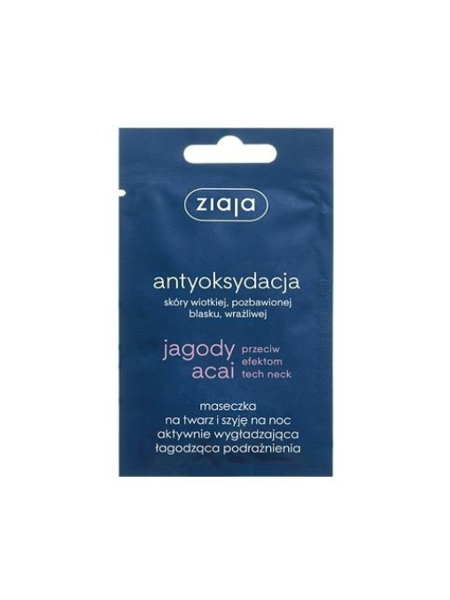 Ziaja Jagody Acai Wygładzająco - Łagodząca Maseczka dla Skóry Wrażliwej Pozbawionej Blasku na Noc 7ml