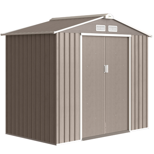 Outsunny 7 x 4ft Metal Garden Storage Shed with Vents, Floor Foundation Kit and Lockable Double Doors, Light Brown