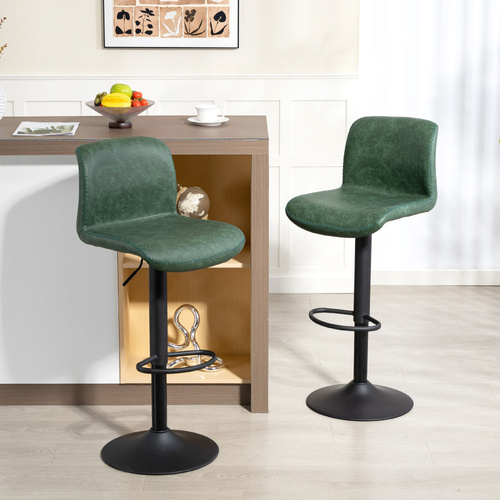 HOMCOM Bar Stools Set of 2, PU Leather Barstools with Backrest and Footrest for Kitchen, Counter, Breakfast Bar, Green