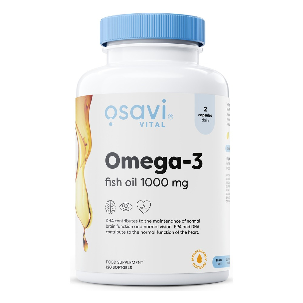 Osavi Olej Rybi Omega-3 1000mg Destylowany Molekularnie na Wsparcie Serca i Mózgu 120 Kapsułek