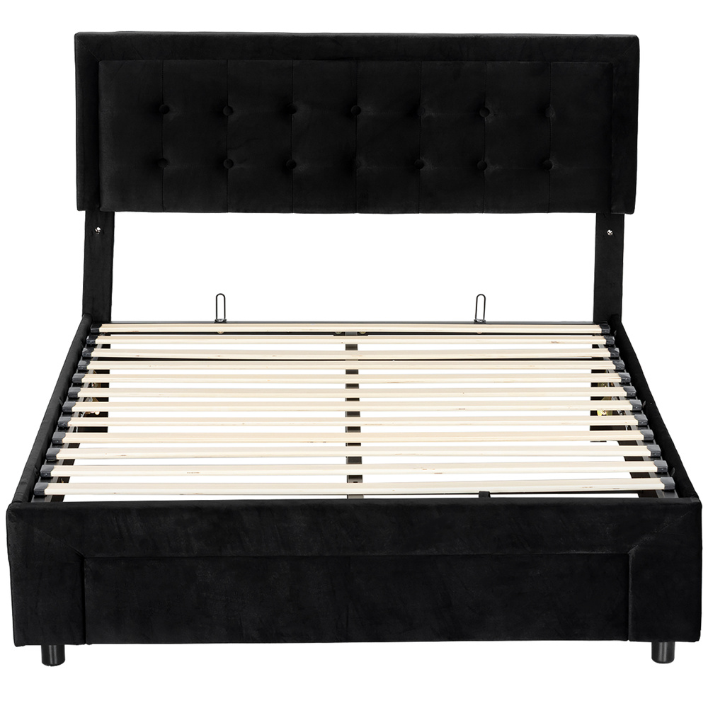 HOMCOM King Size Ottoman Bed Frame, with Front Drawer - Black