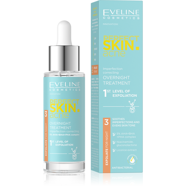 Eveline Perfect Skin Acne Kuracja na Noc Korygująca Niedoskonałości 1 Stopień Złuszczania 5% Acid Complex 30ml