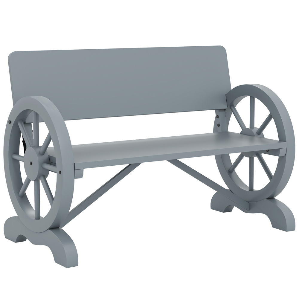 Outsunny Fir Wood 2-Seater Outdoor Garden Wagon Wheel Bench, Grey