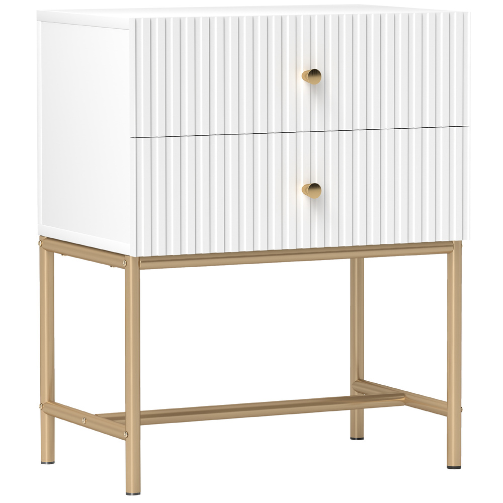 HOMCOM Elegant Two-Drawer Bedside Table - White