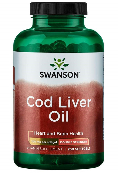 Swanson Cod Liver Oil 700mg Double-Strength Olej z Wątroby Dorsza 250 Kapsułek