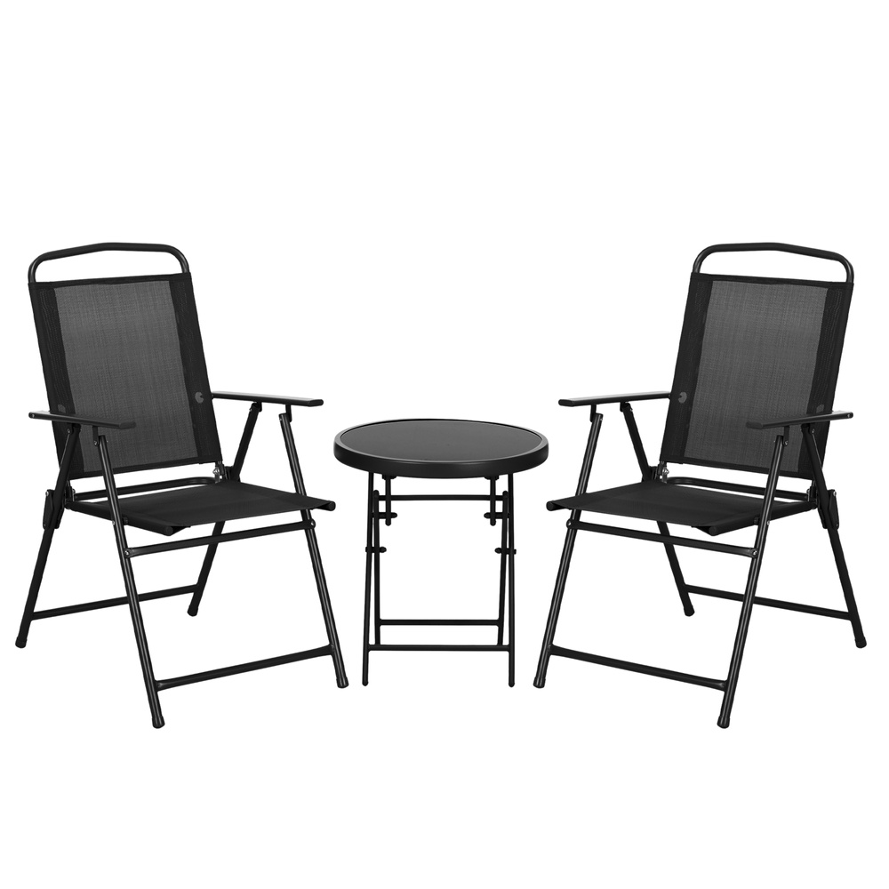 Outsunny Three-Piece Garden Seat Set, with Glass-Top Table - Black