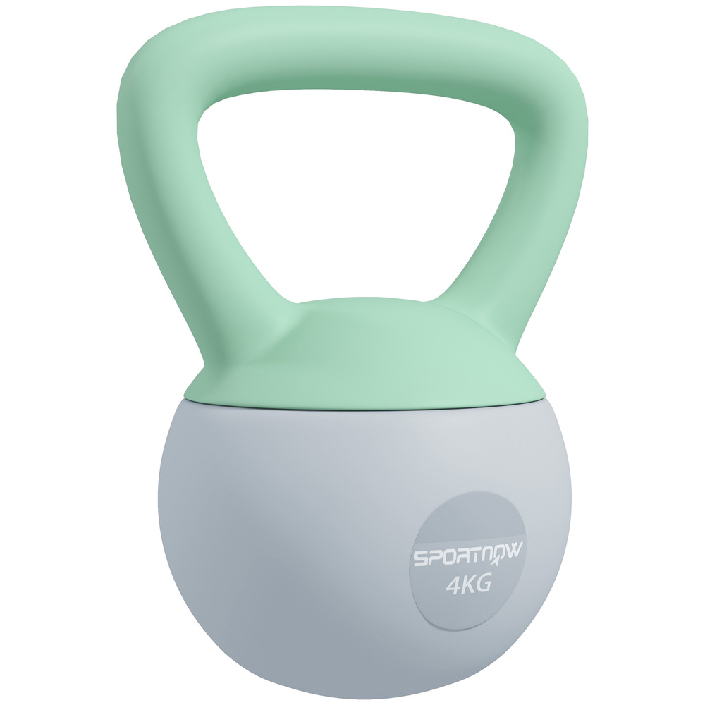 SPORTNOW 4KG Soft Kettlebell, Kettlebell with Non-Slip Handle for Home Gym, Weight Lifting, Strength Training, Green/Grey