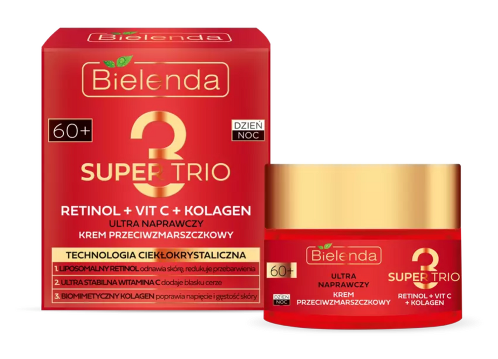 Bielenda Super Trio Retinol Vit C Collagen Ultra Naprawczy Krem Przeciwzmarszczkowy 60+ na Dzień i na Noc 50ml